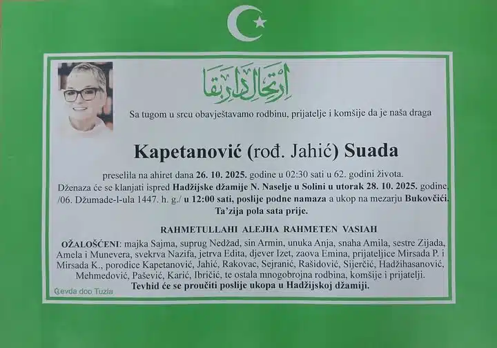 Preminula je Kapetanović Suada