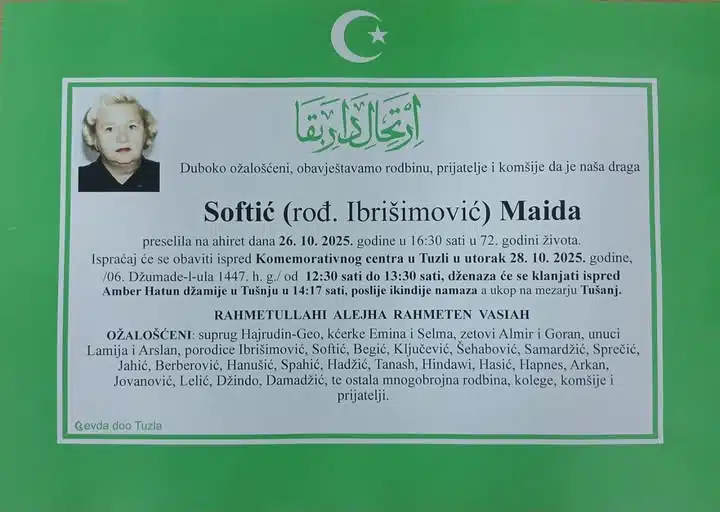 Preminula je Softić Maida