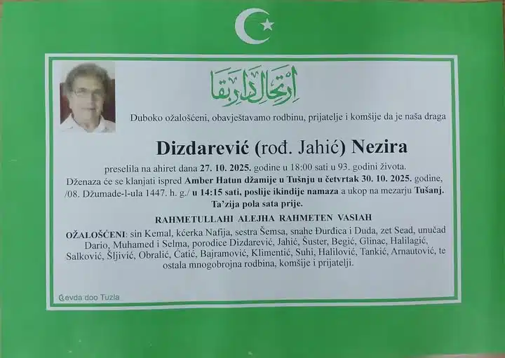 Preminula je Dizdarević Nezira
