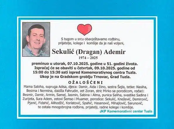 Preminuo je Ademir Sekulić