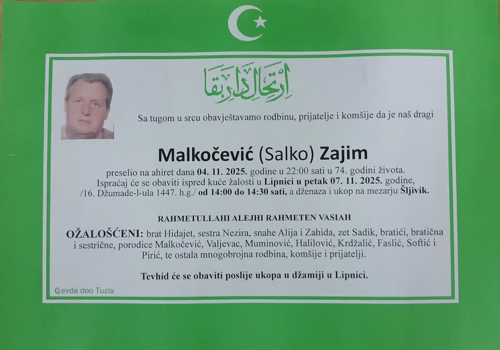 Preminuo je Zajim Malkočević