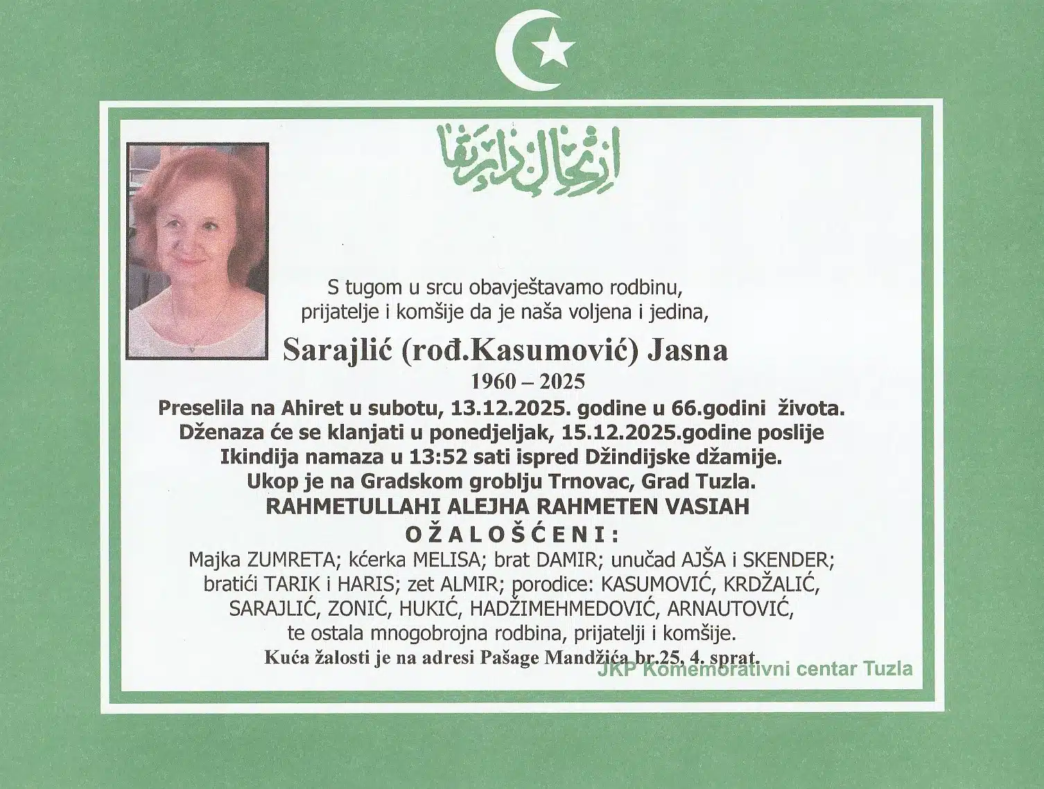 Preminula je Sarajlić Jasna