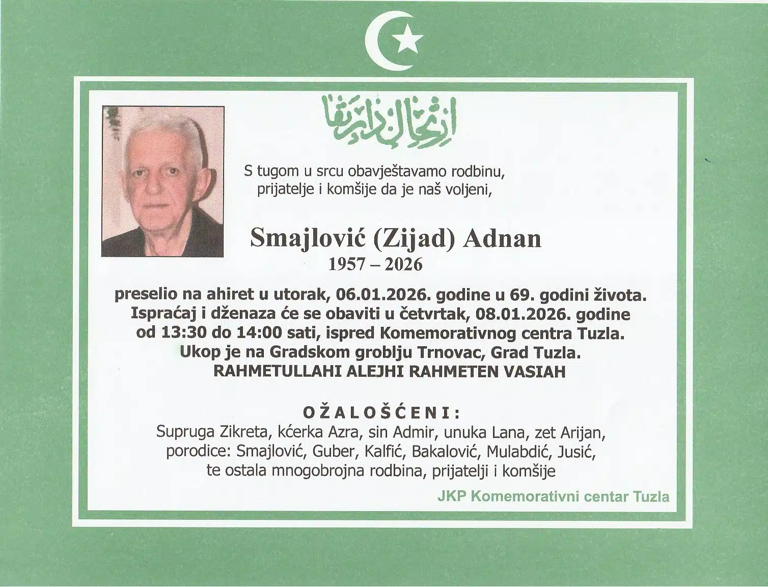 Preminuo je Adnan Smajlović