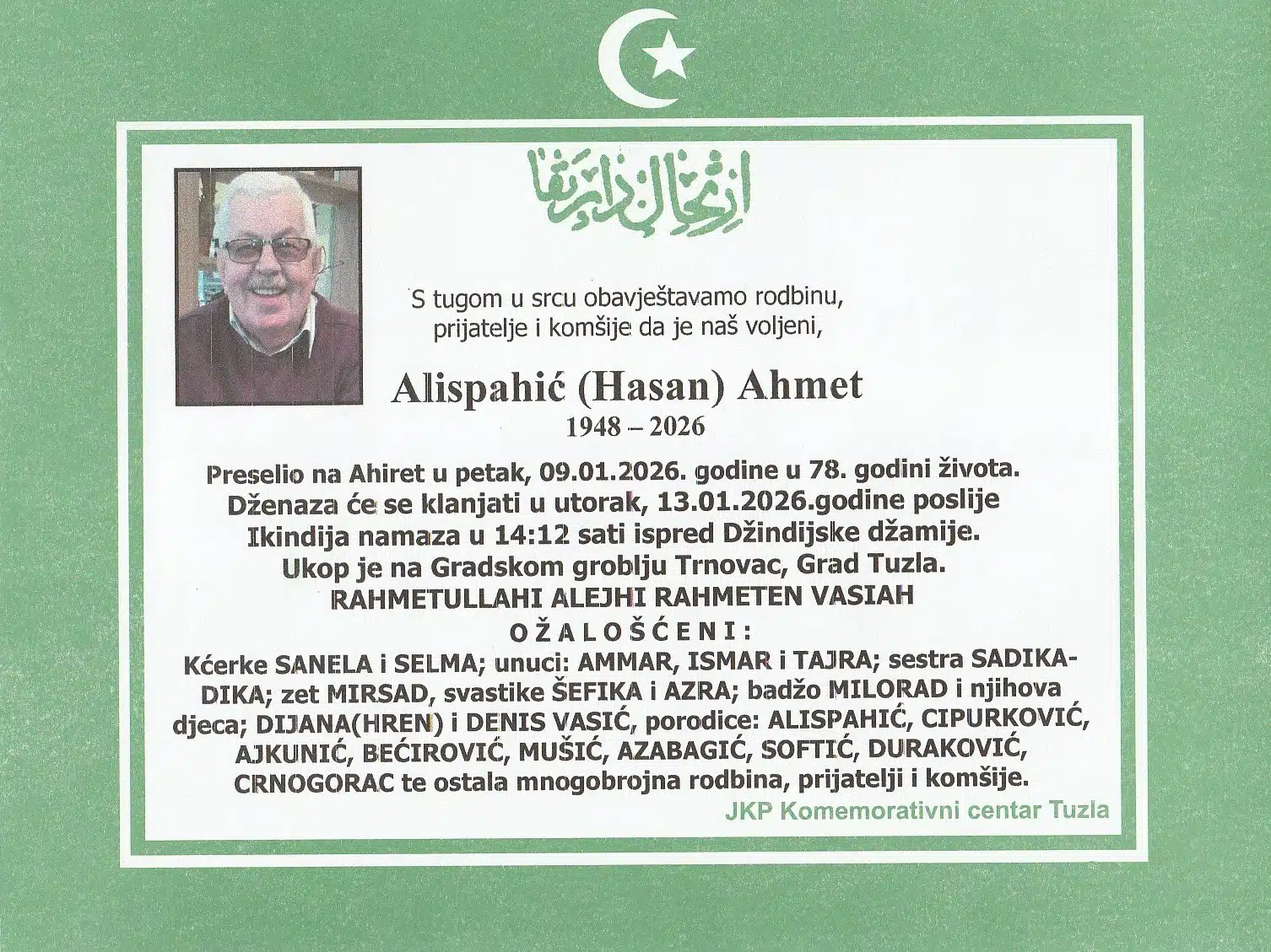 Preminuo je Ahmet Alispahić