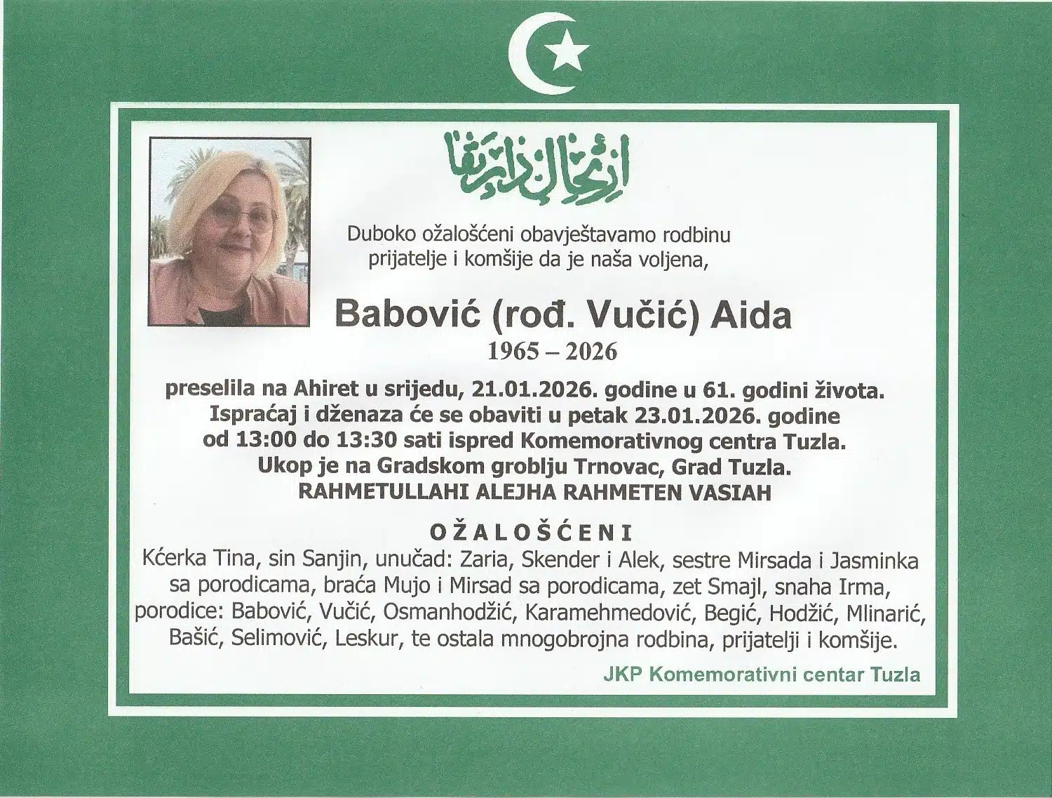 Preminula je Aida Babović