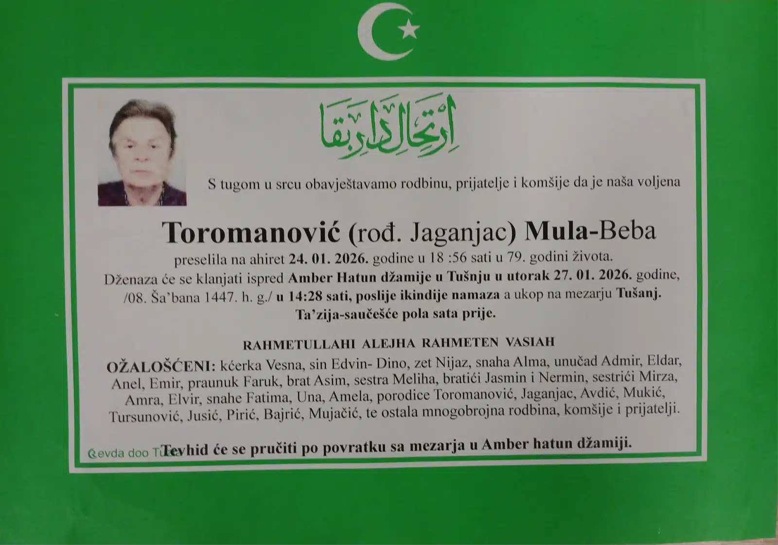 Preminula je Mula Toromanović Beba