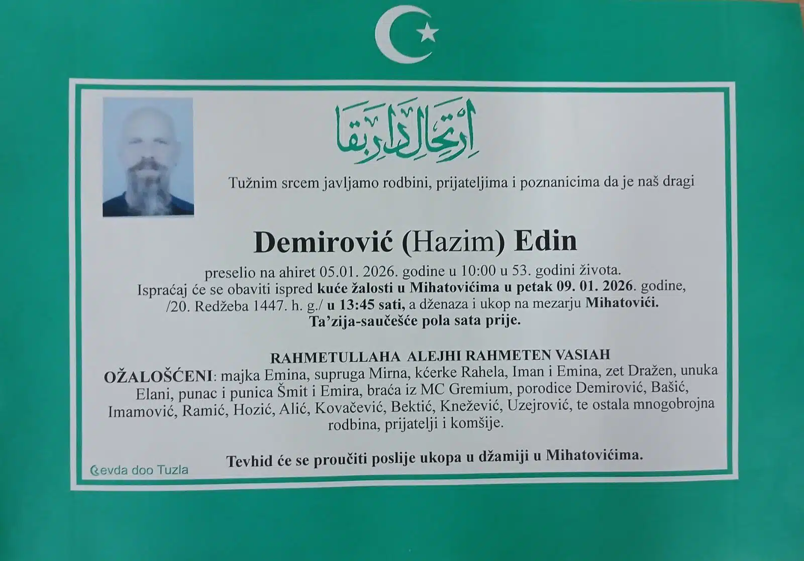Preminuo je Edin Demirović