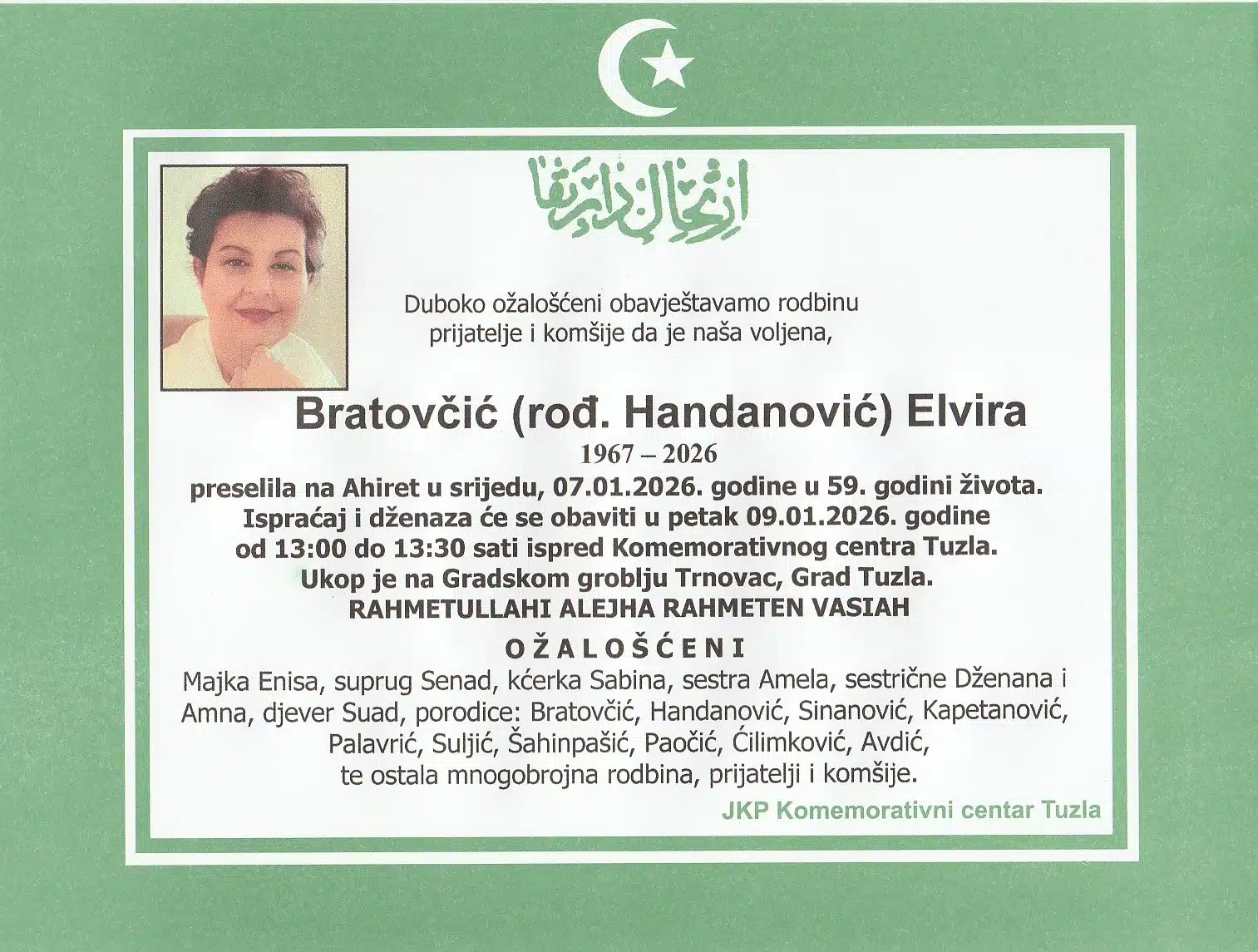 Preminula je Elvira Bratovčić