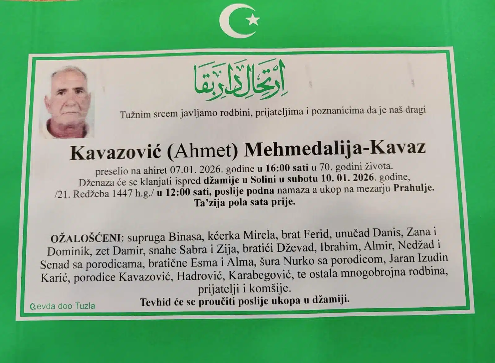 Preminuo je Mehmedalija Kavazović Kavaz