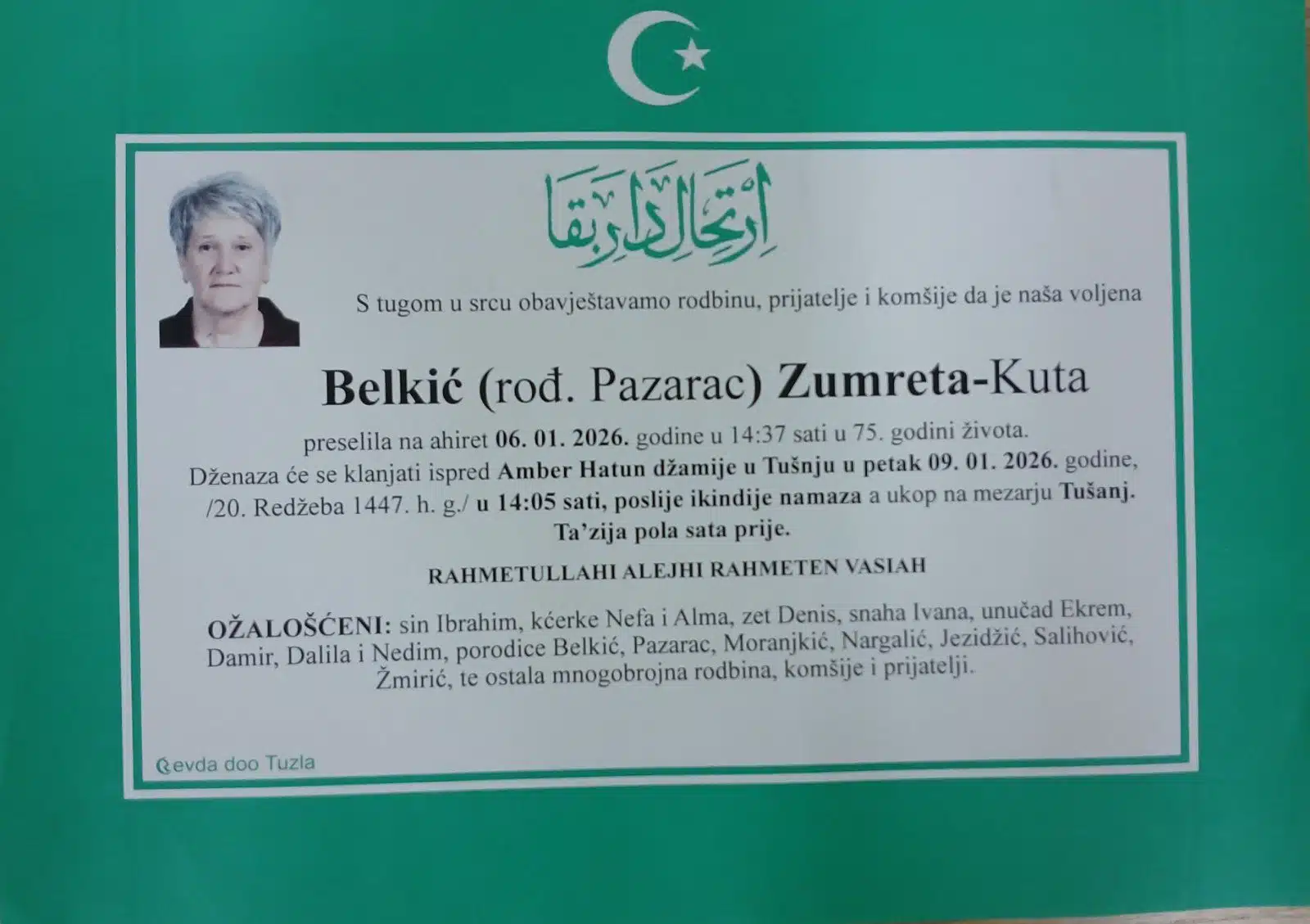 Preminula je Zumreta Belkić Kuta