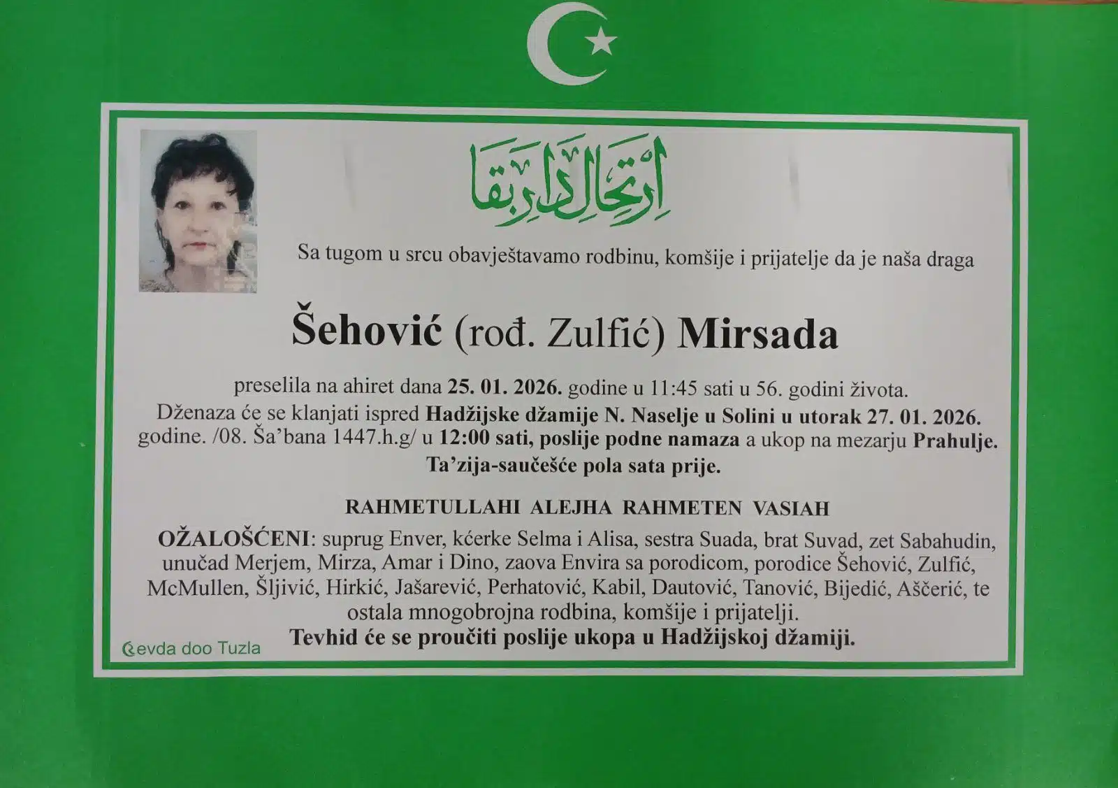 Preminula je Mirsada Šehović