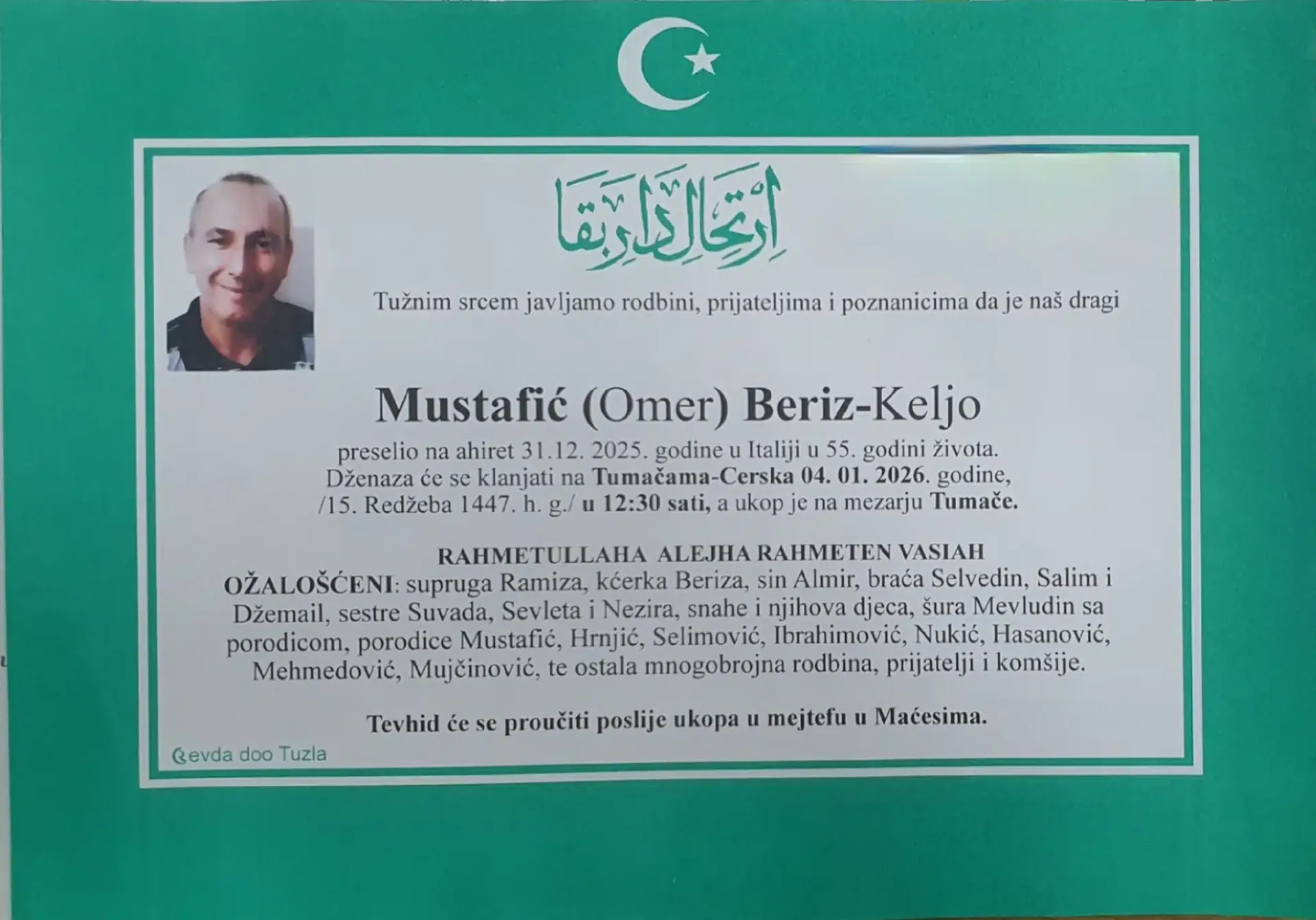 Preminuo je Mustafić Beriz Keljo