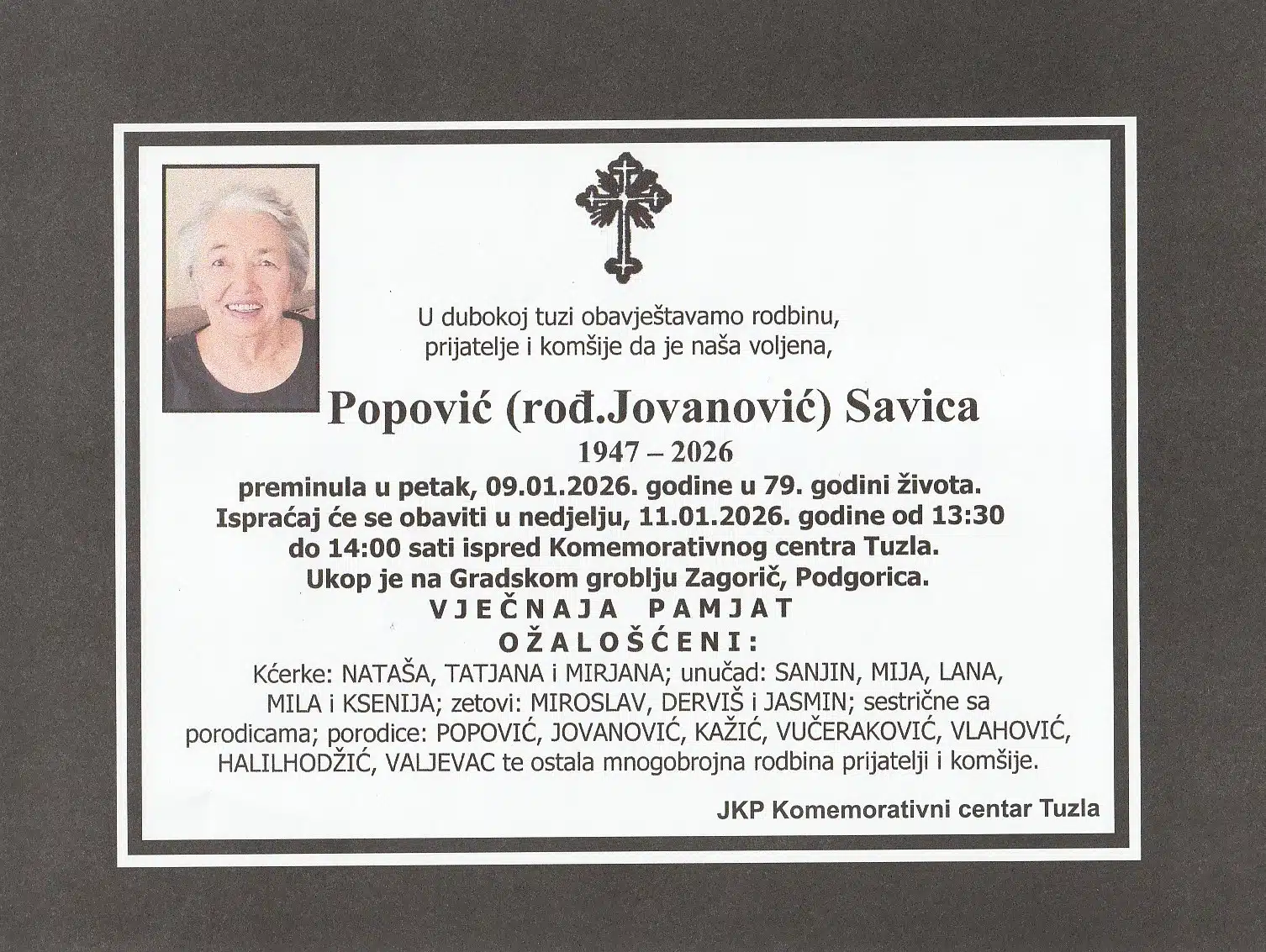 Preminula je Savica Popović