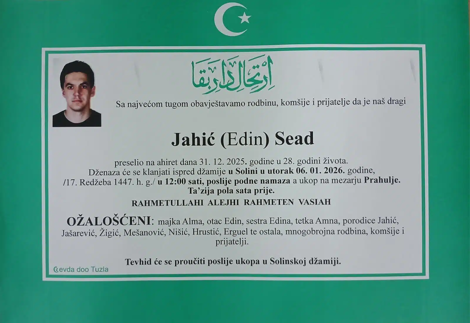 Preminuo je Sead Jahić