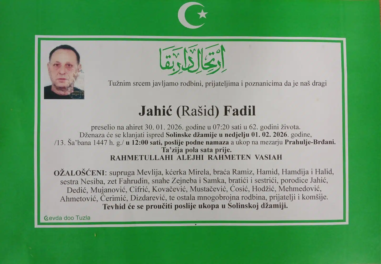 Preminuo je Fadil Jahić