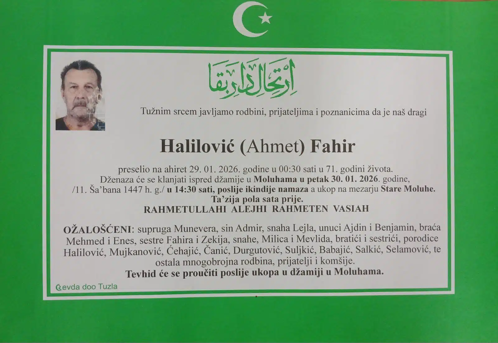 Preminuo je Fahir Halilović