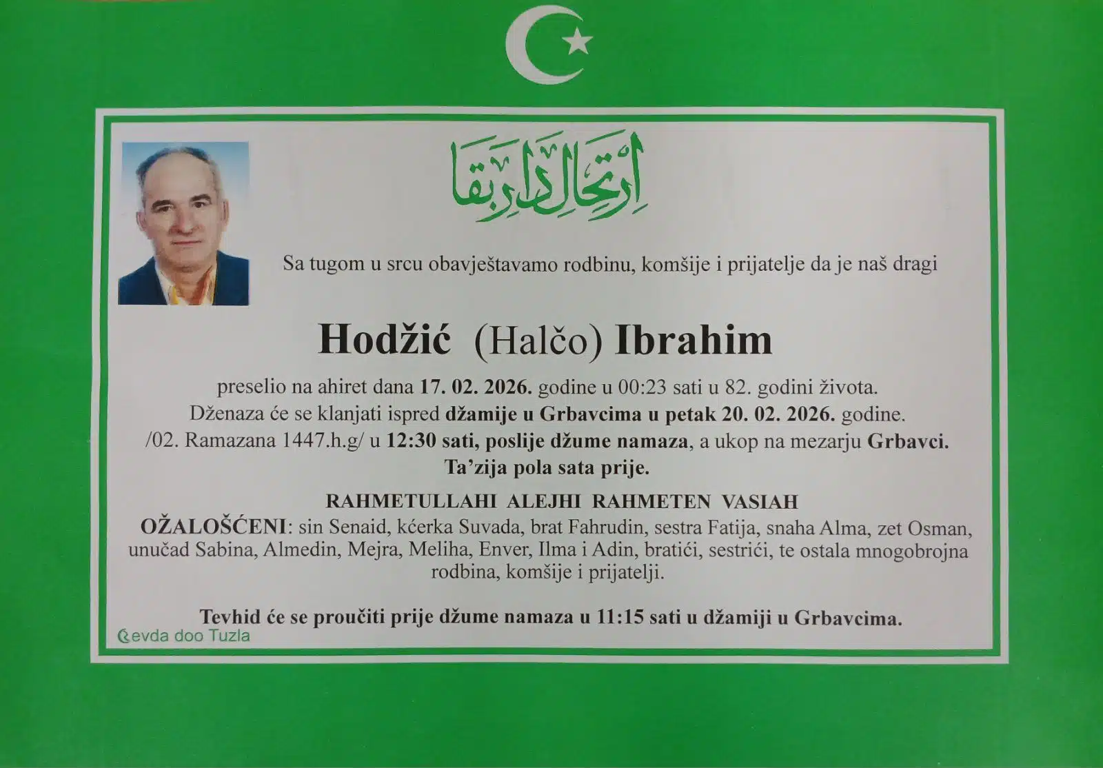 Preminuo je Ibrahim Hodžić