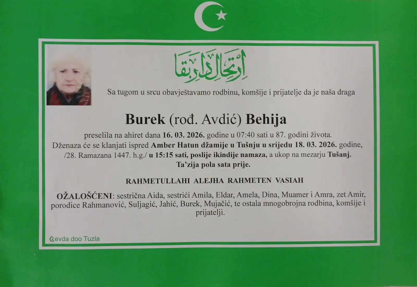 Preminula je Behija Burek