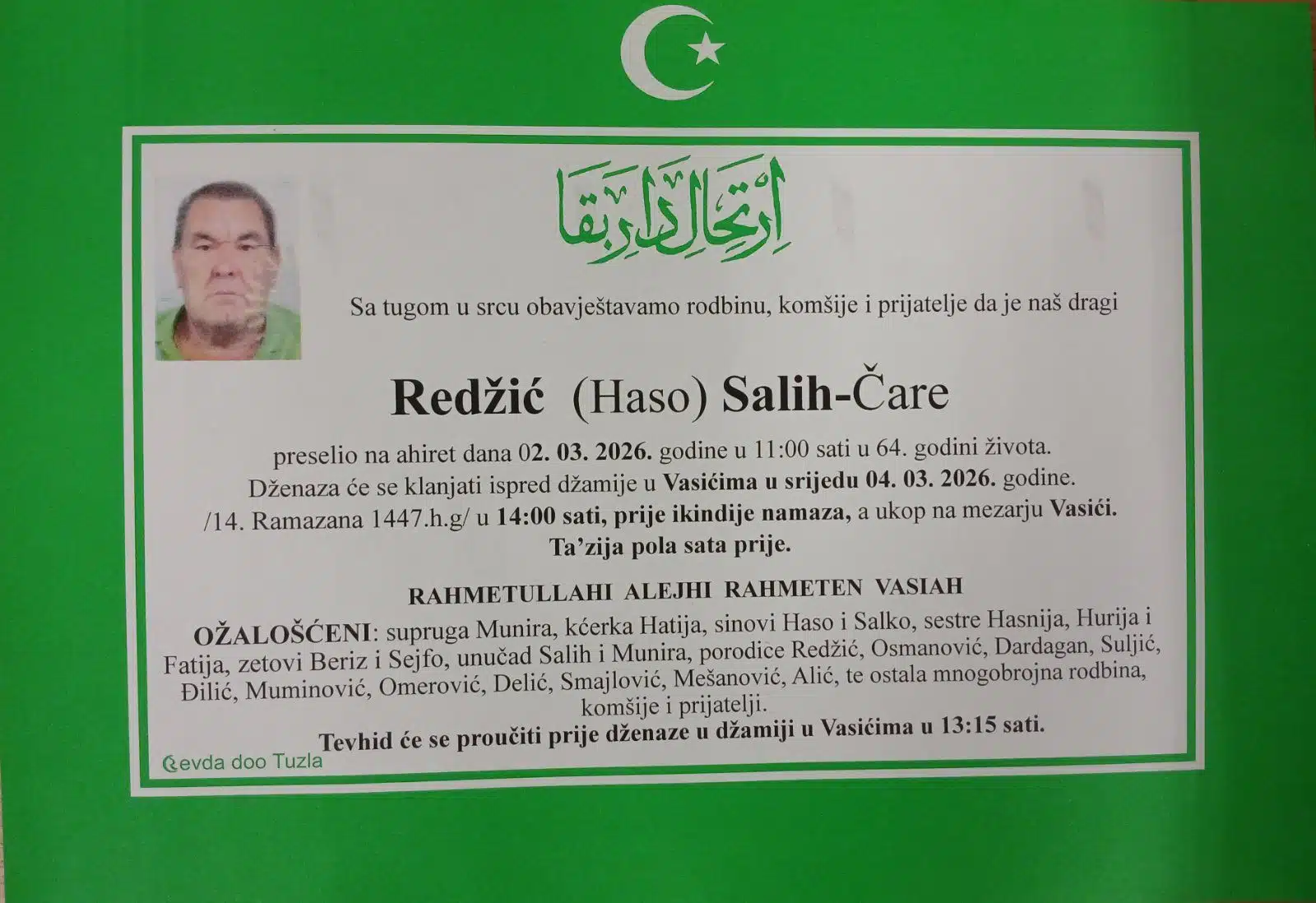 Preminuo je Salih Redžić Čare