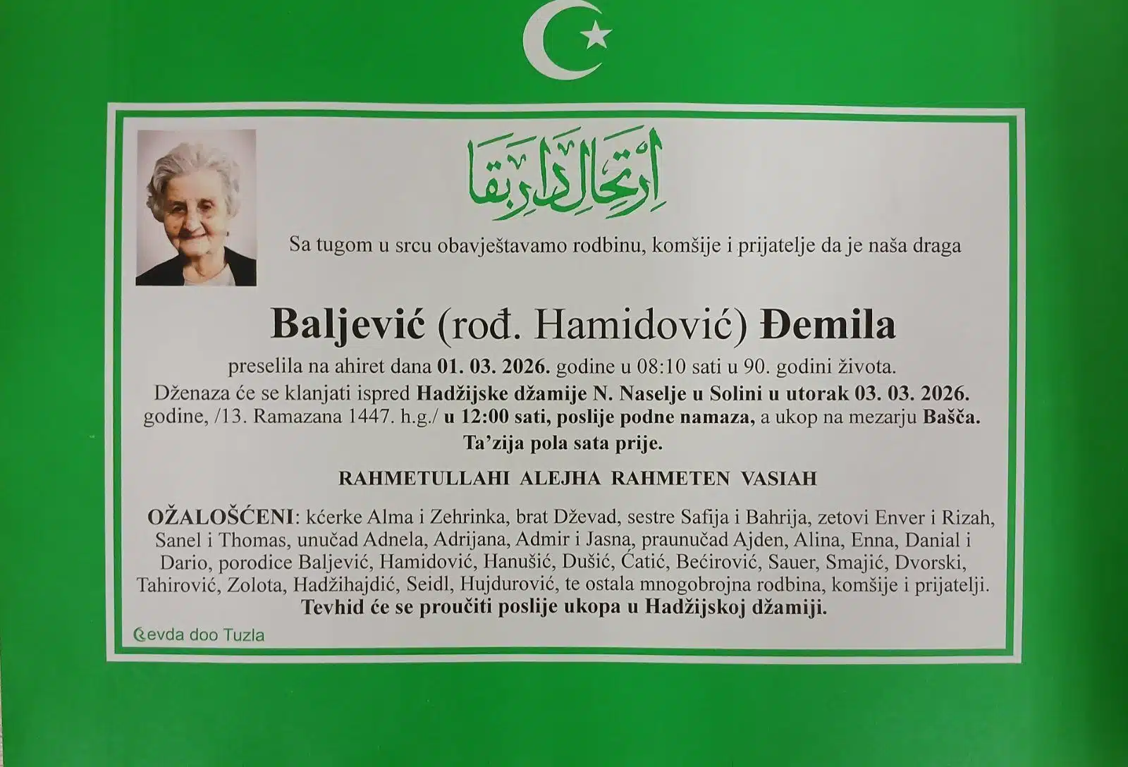 Preminula je Đemila Baljević