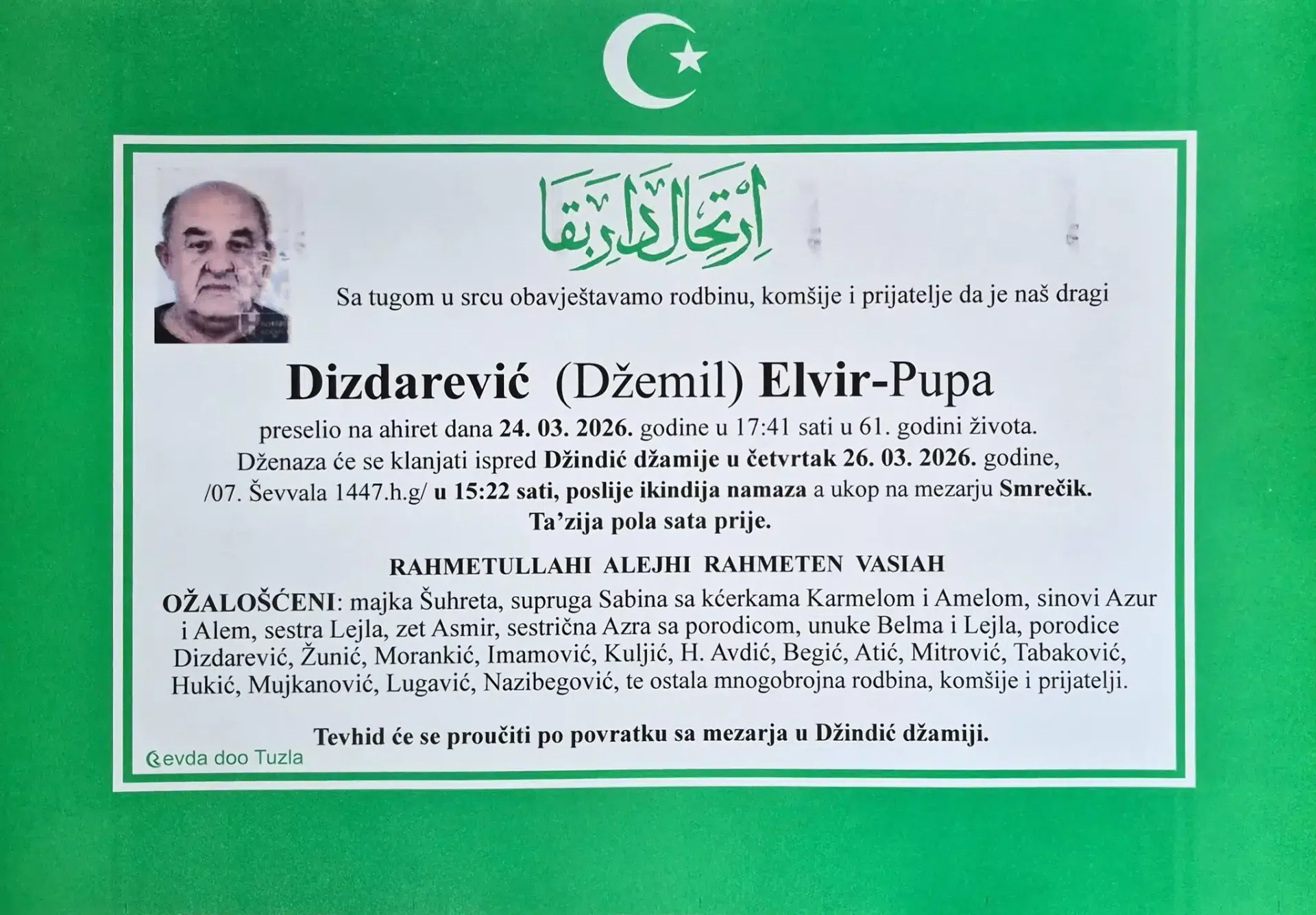 Preminuo je Elvir Dizdarević Pupa