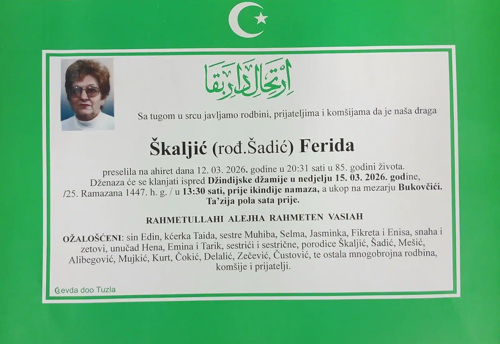 Preminula je Ferida Škaljić