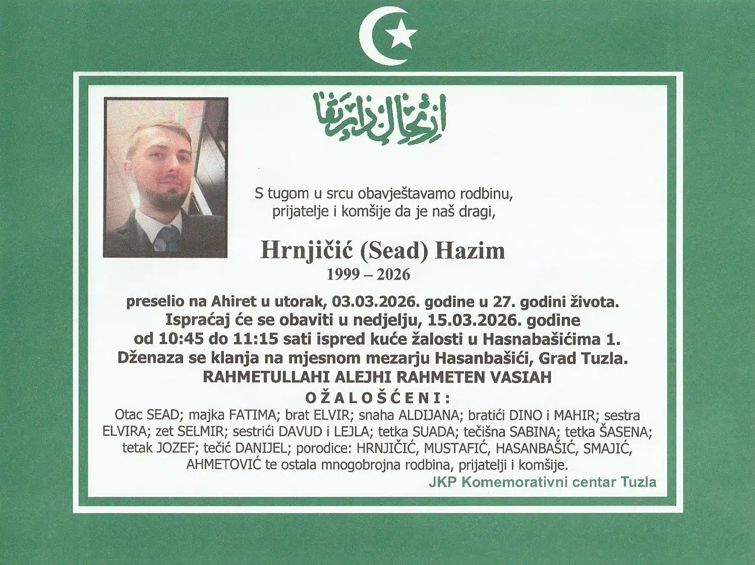 Preminuo je Hazim Hrnjičić