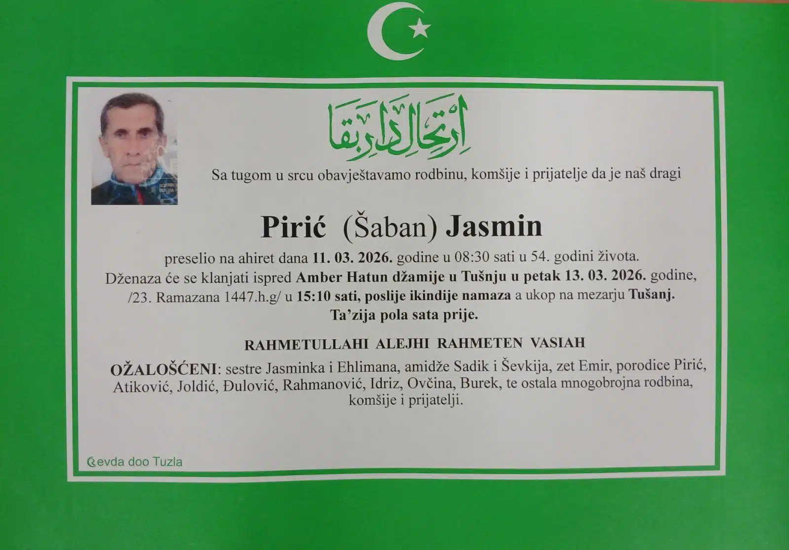 Preminuo je Jasmin Pirić