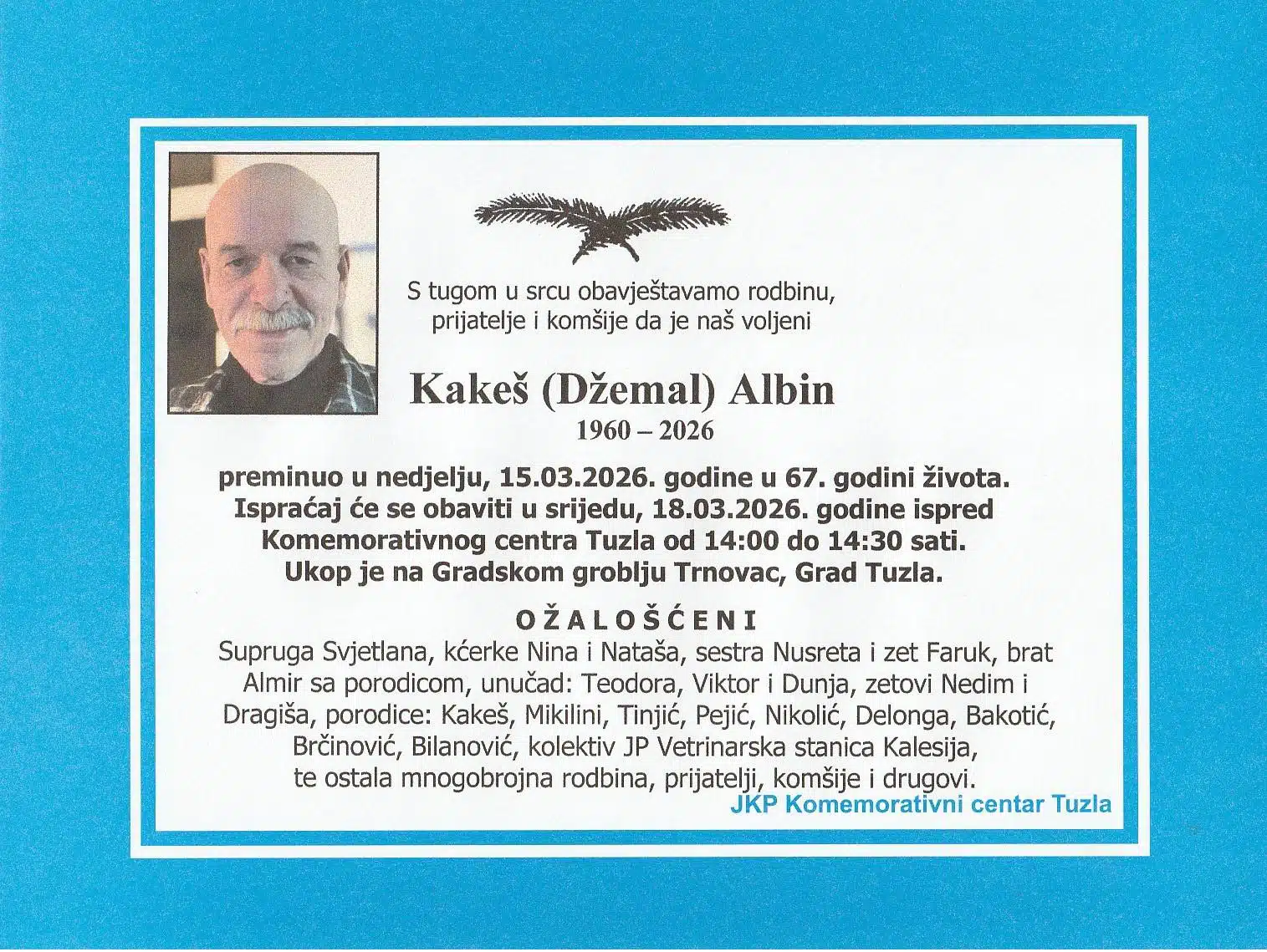 Preminuo je Albin Kakeš