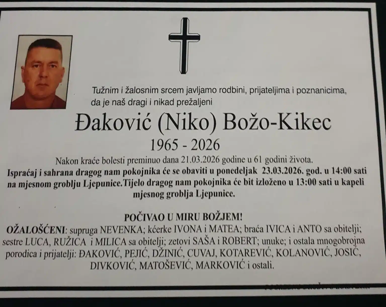 Preminuo je Božo Đaković Kikec