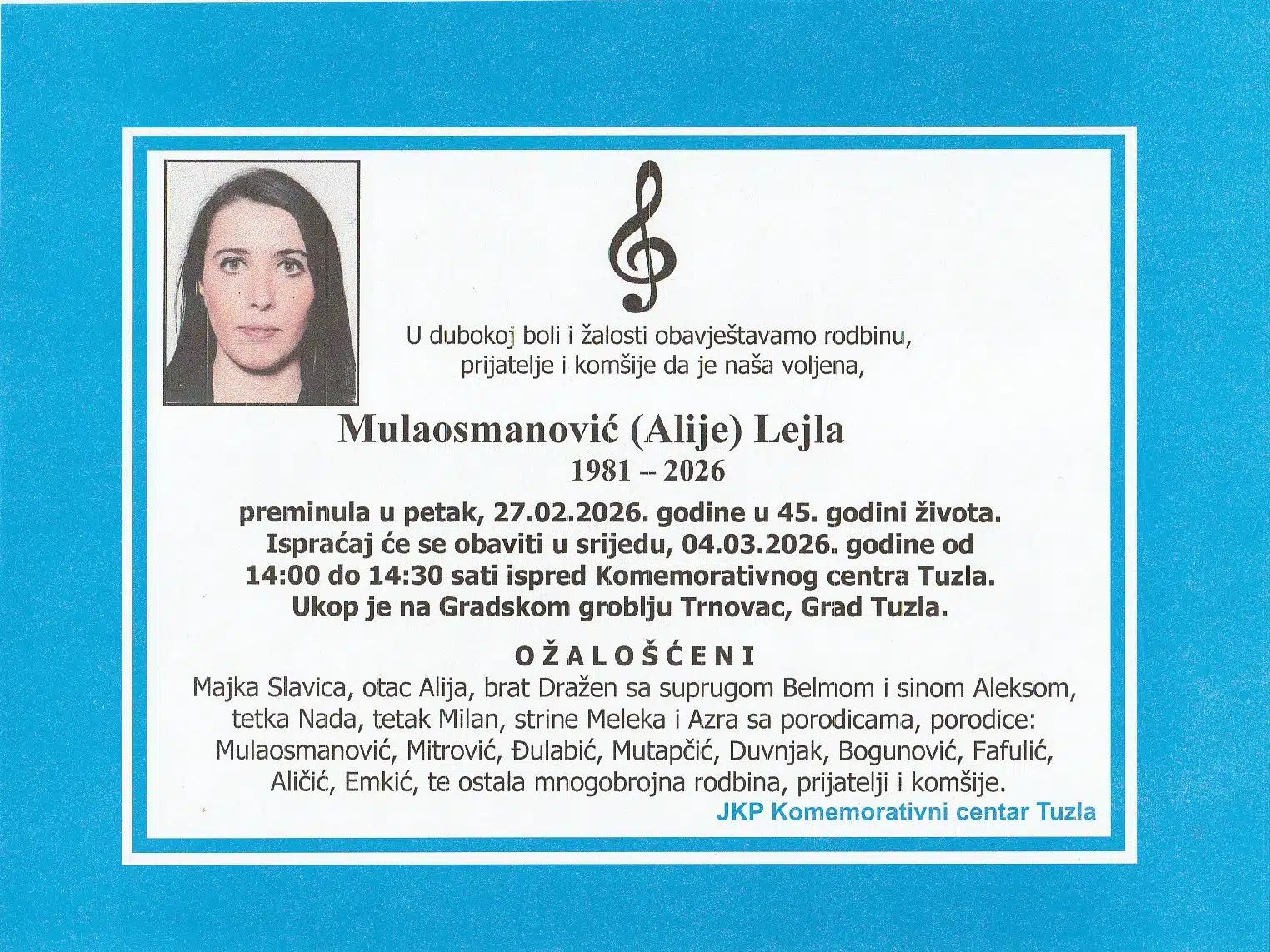 Preminula je Lejla Mulaosmanović