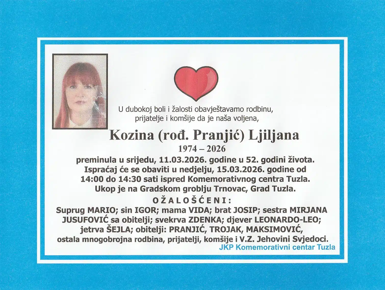Preminula je Ljiljana Kozina