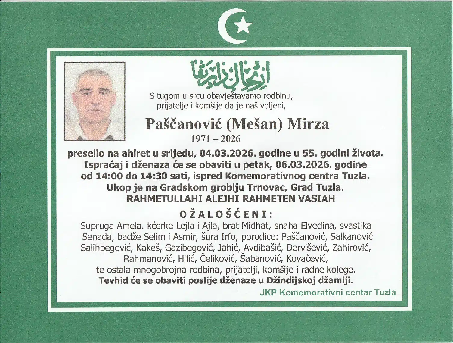 Preminuo je Mirza Paščanović