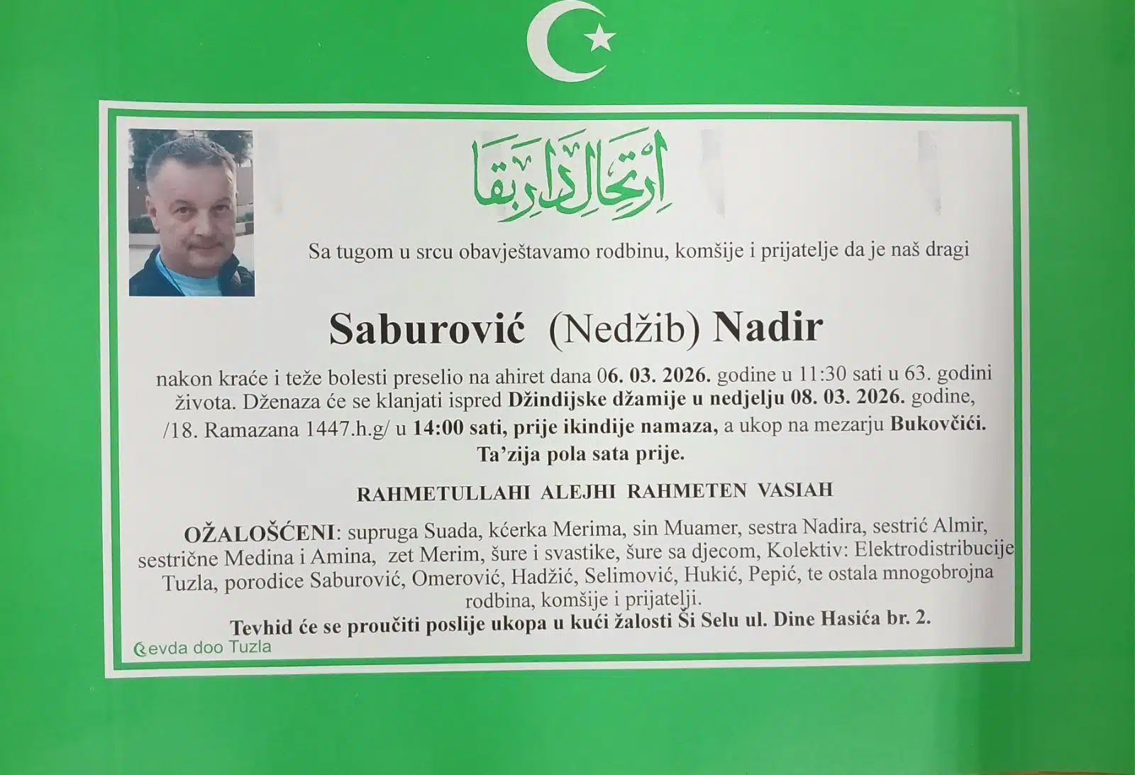 Preminuo je Nadir Saburović