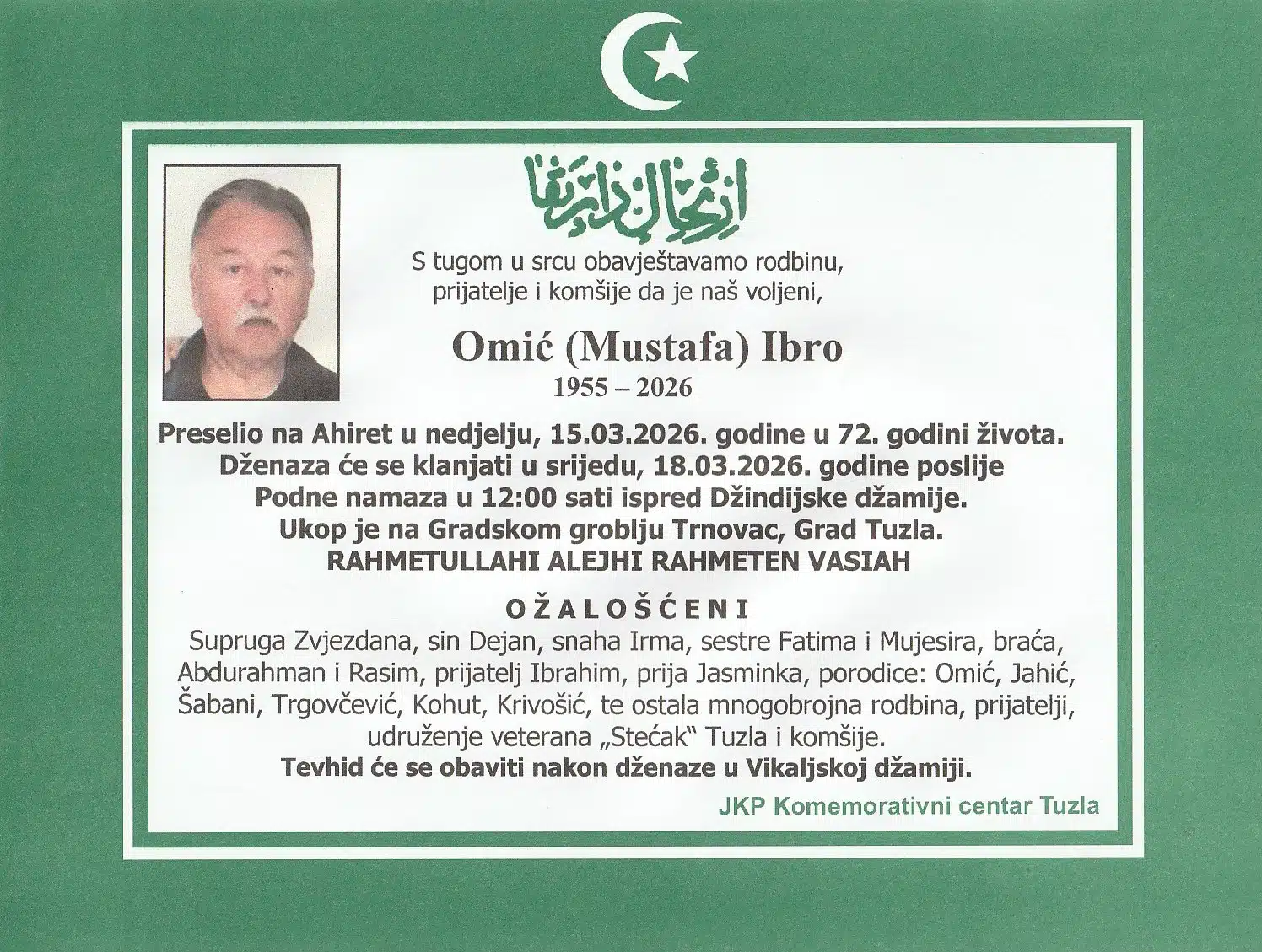Preminuo je Ibro Omić