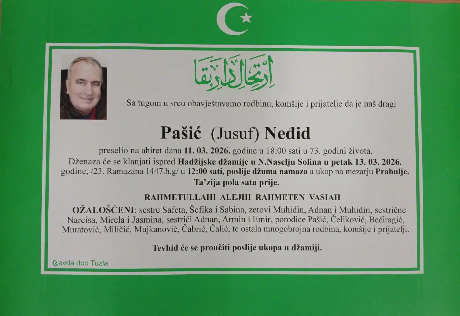 Preminuo je Neđid Pašić