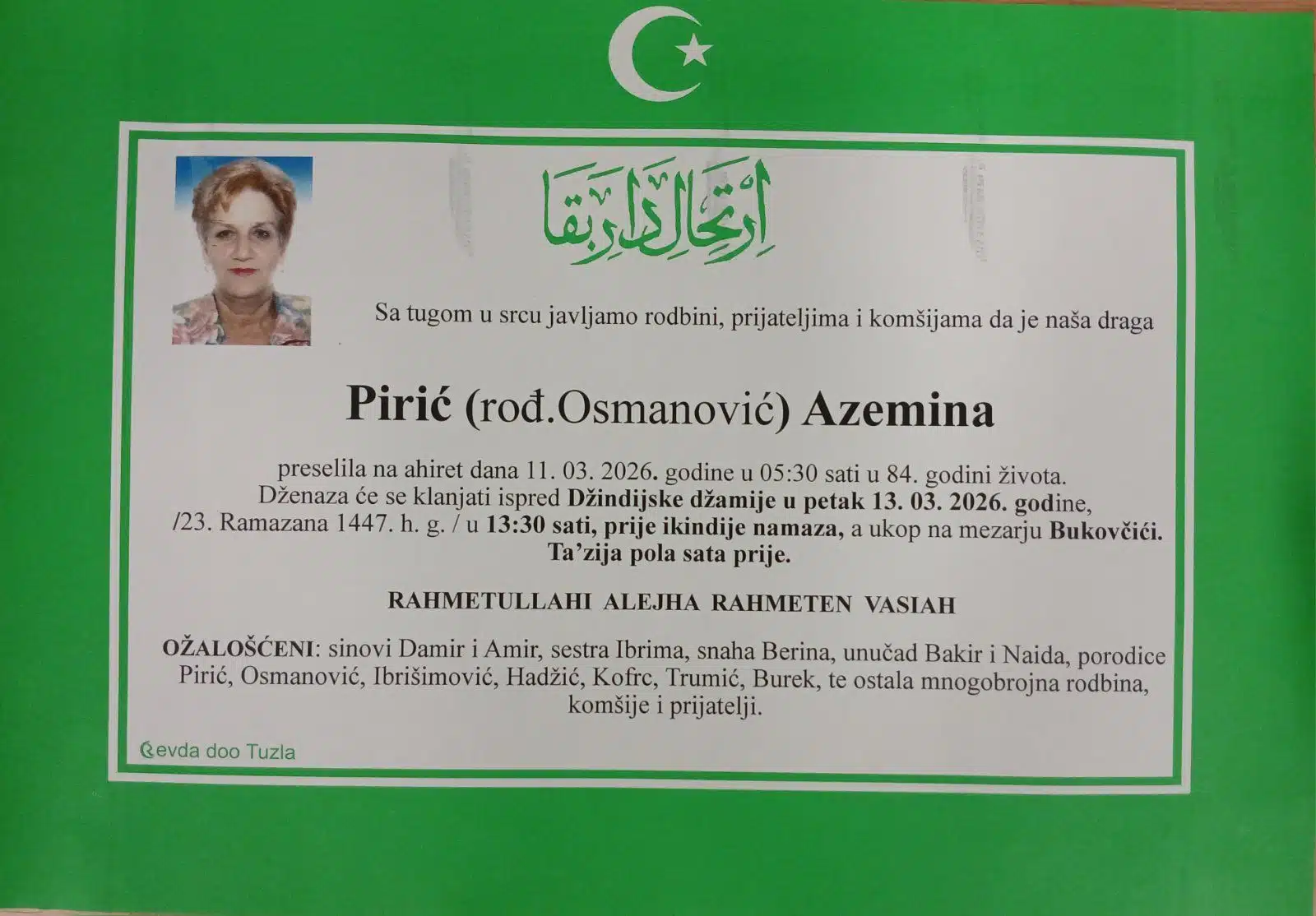 Preminula je Azemina Pirić