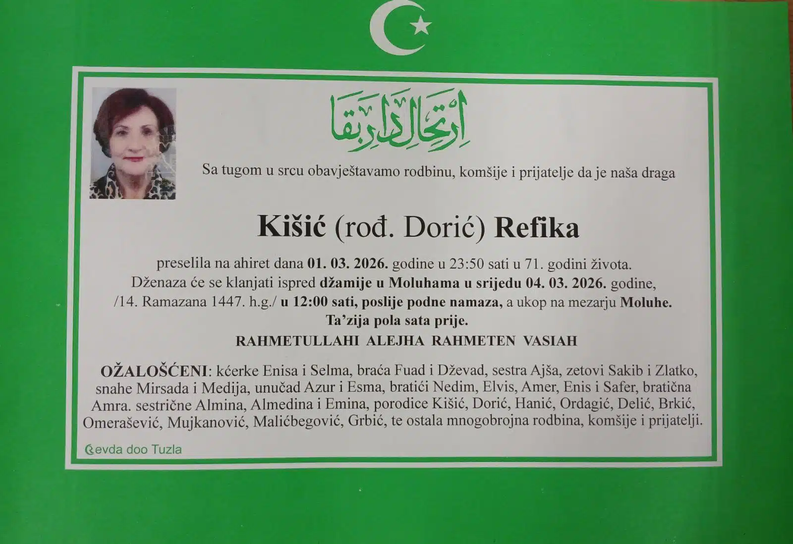 Preminula je Refika Kišić
