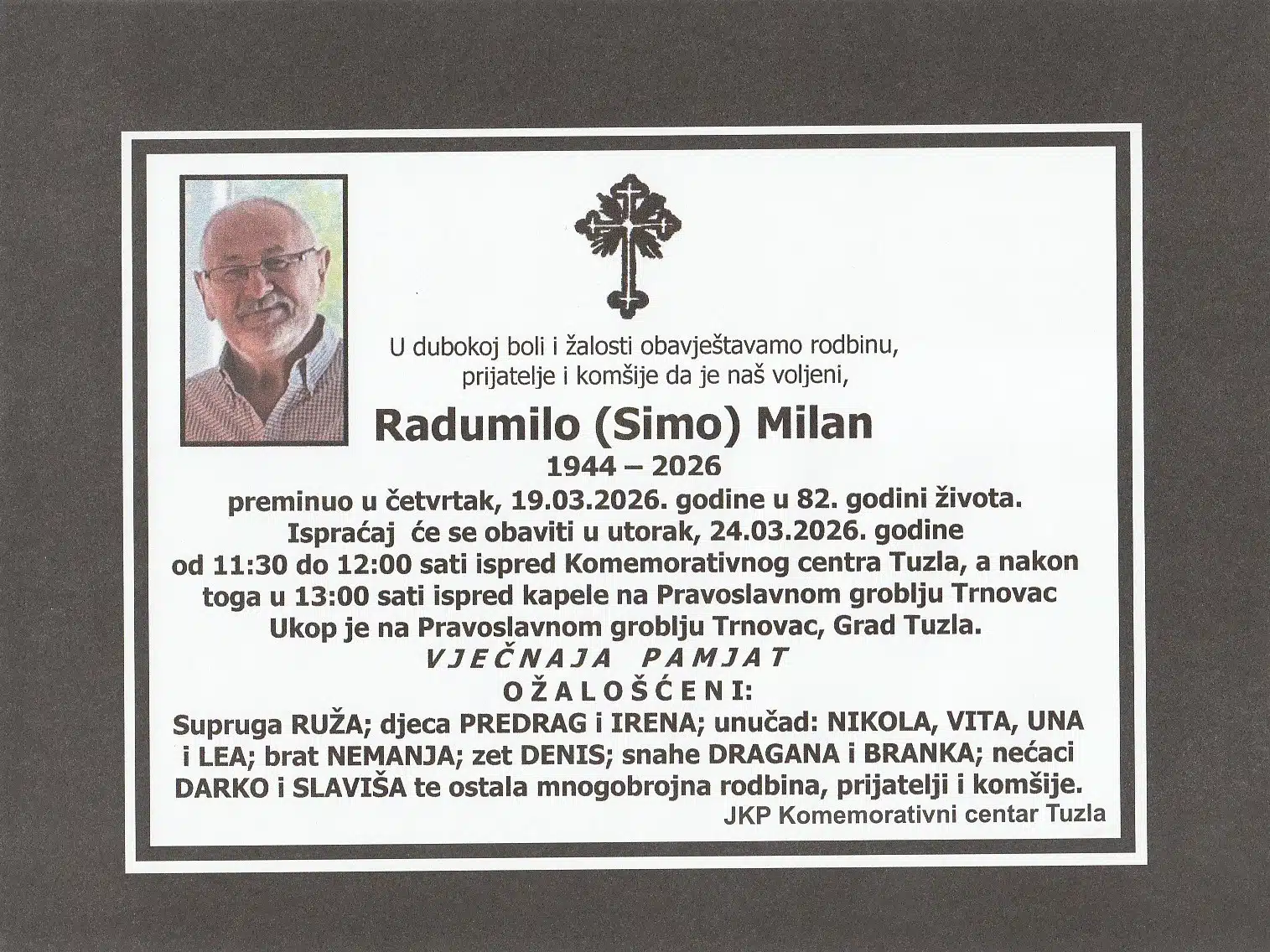 Preminuo je Radumilo Milan