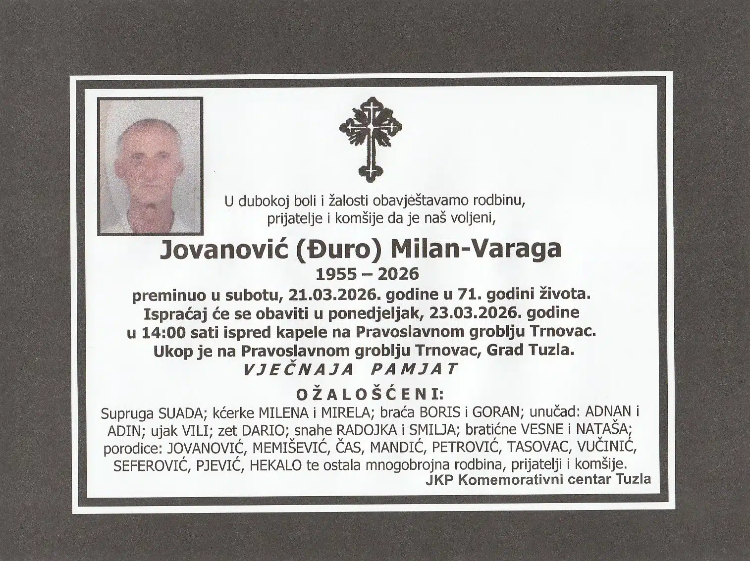Preminuo je Milan Jovanović Varaga