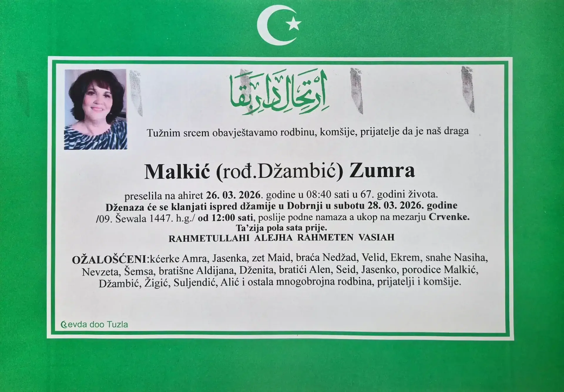 Preminula je Zumra Malkić