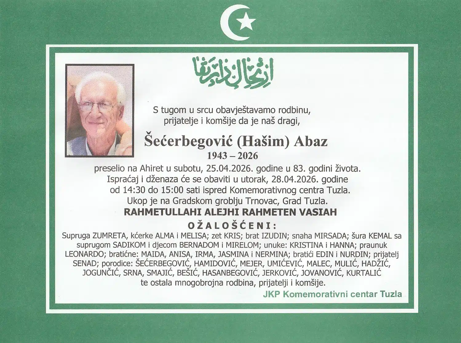 Preminuo je Abaz Šećerbergović