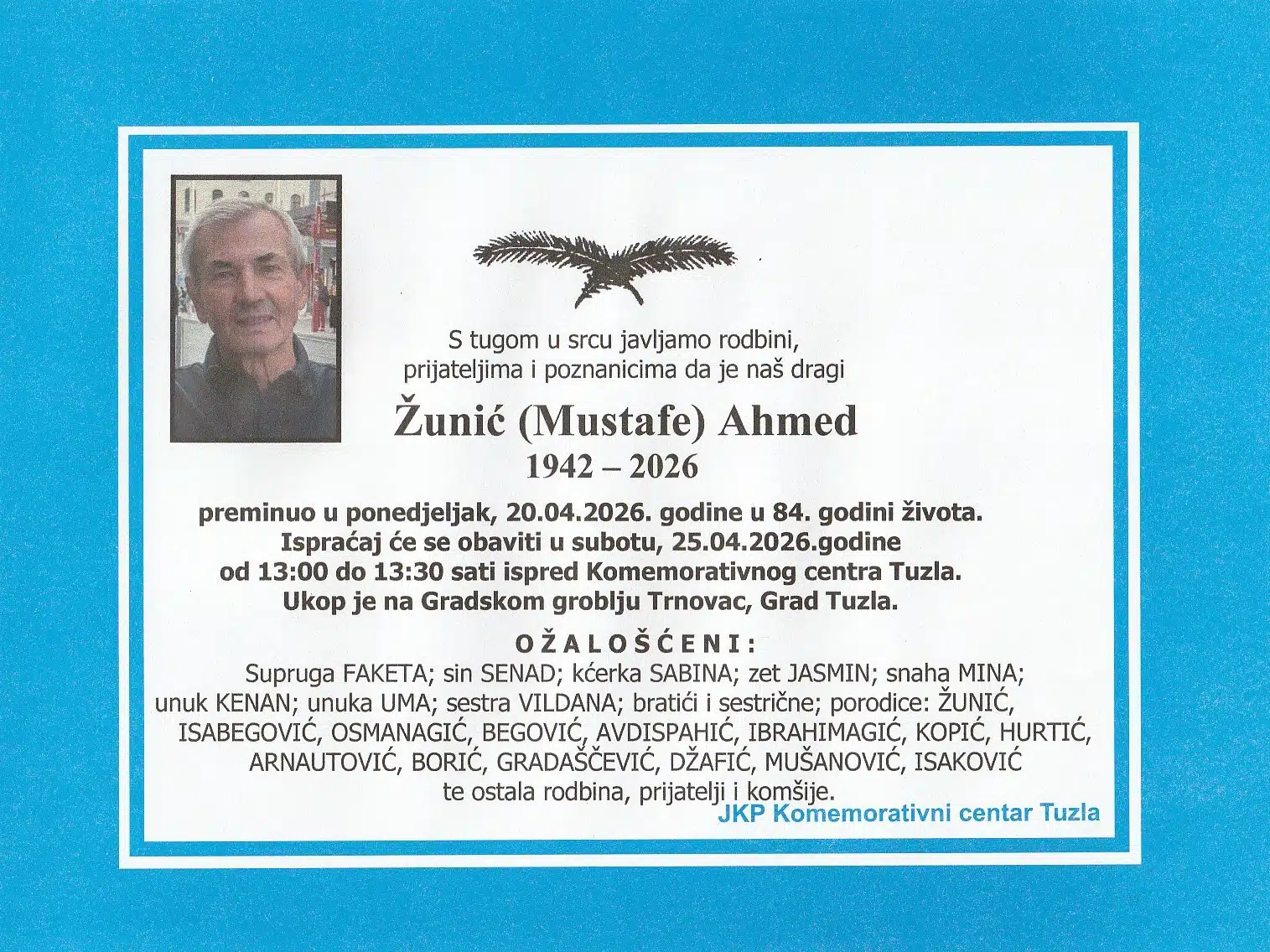 Preminuo je Ahmed Žunić
