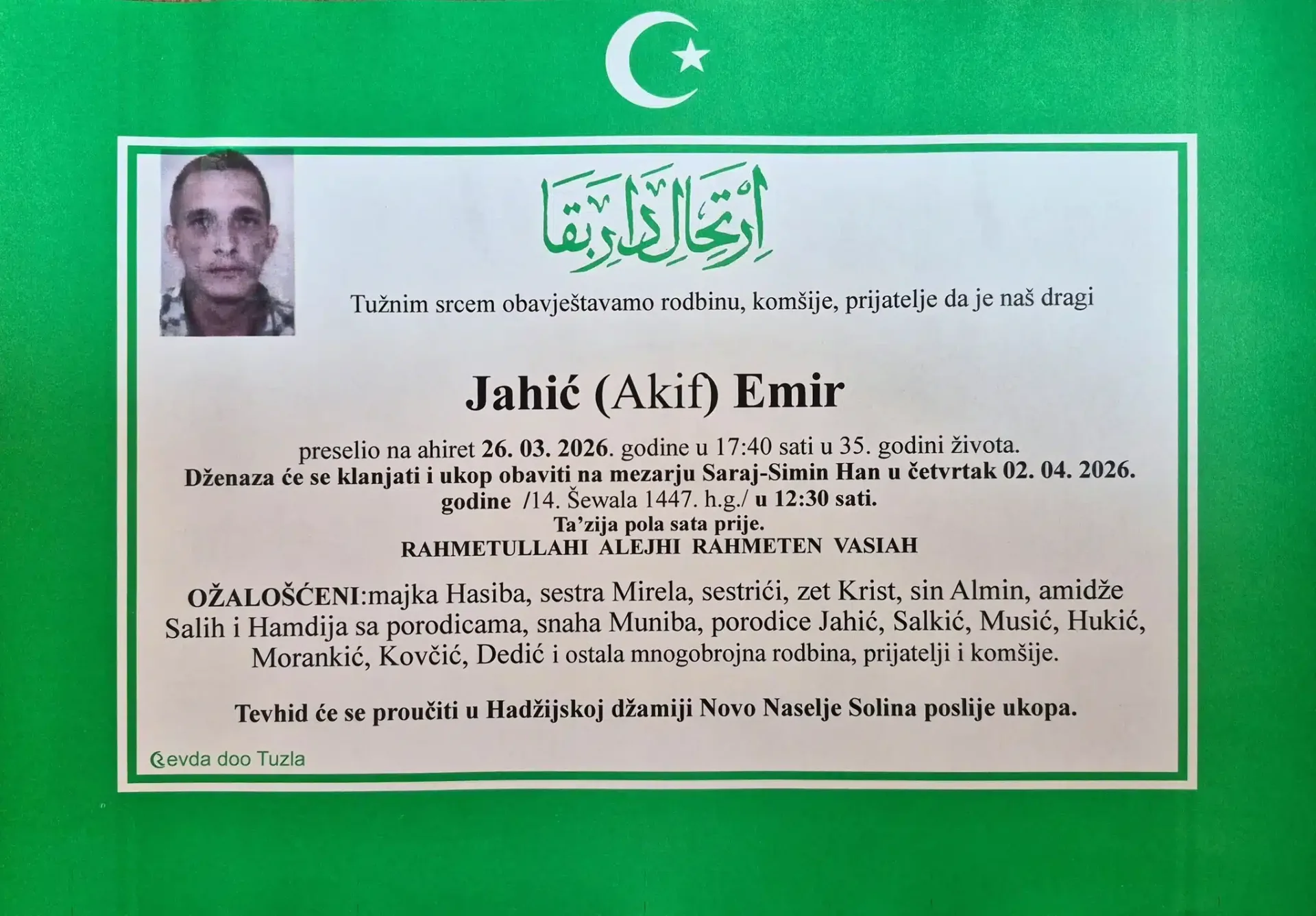 Preminuo je Emir Jahić