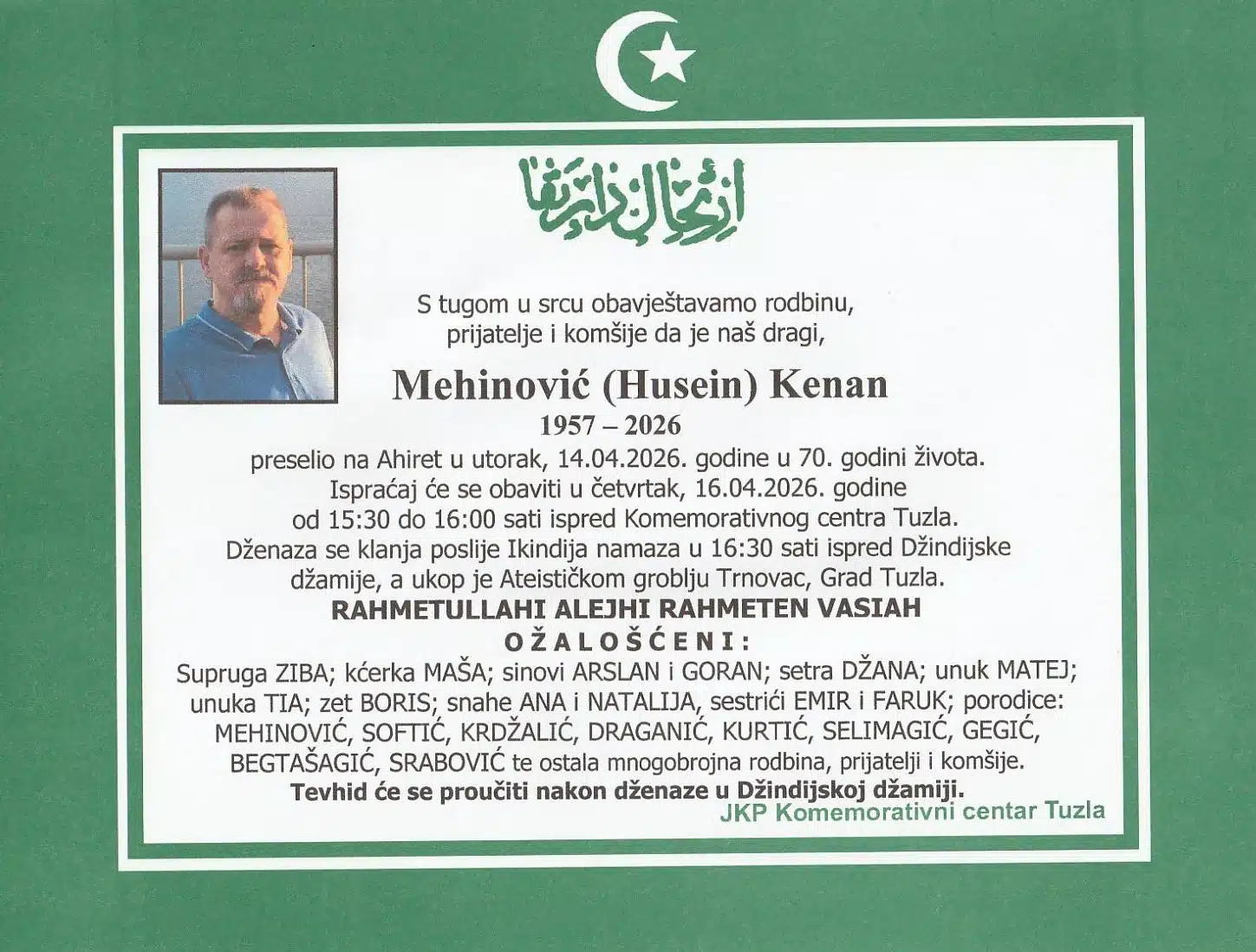 Preminuo je Kenan Mehinović