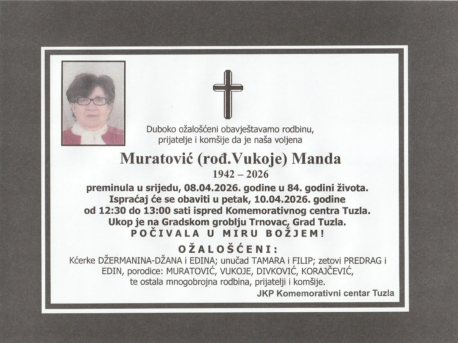 Preminula je Manda Muratović