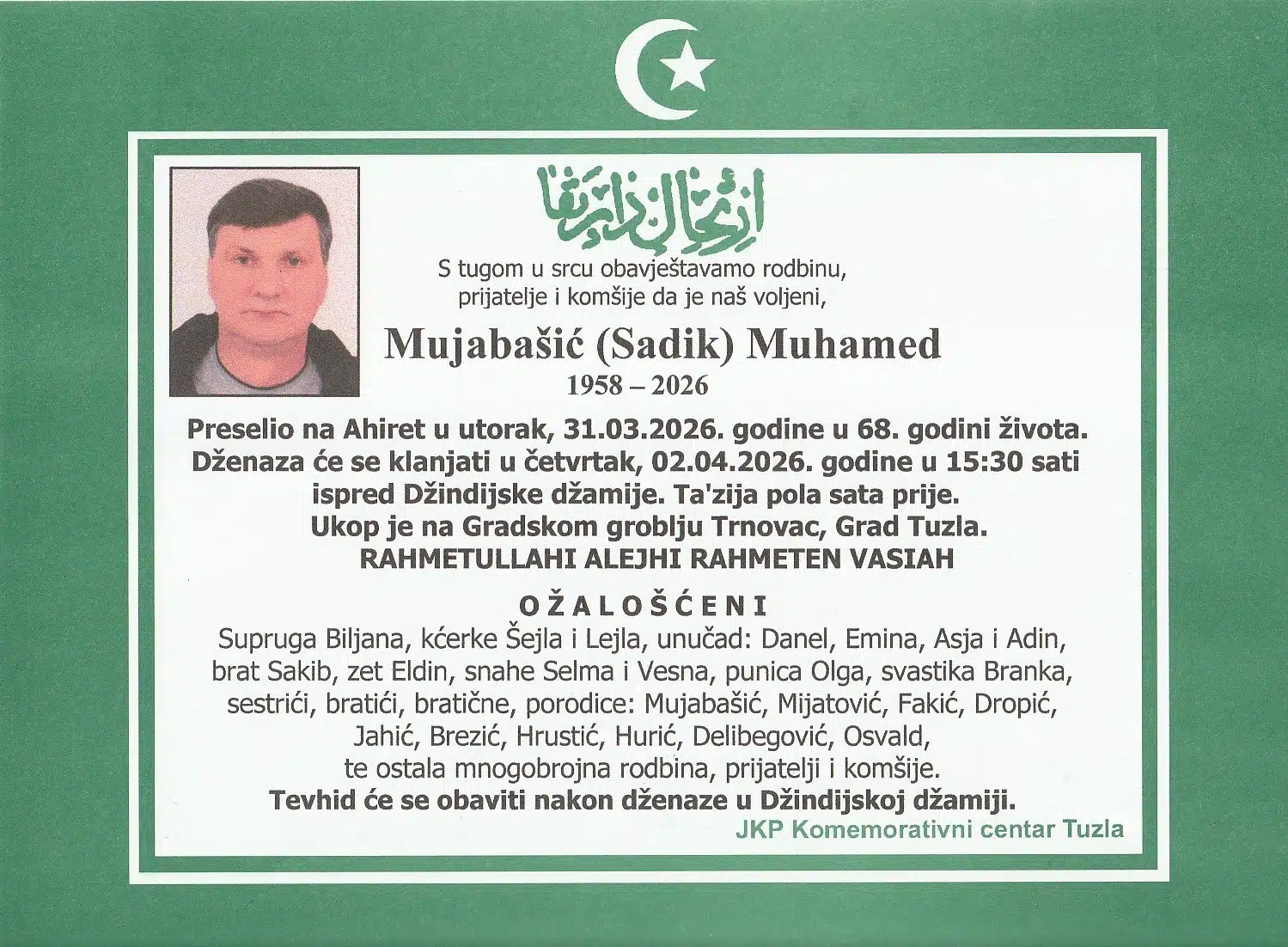 Preminuo je Muhamed Mujabašić