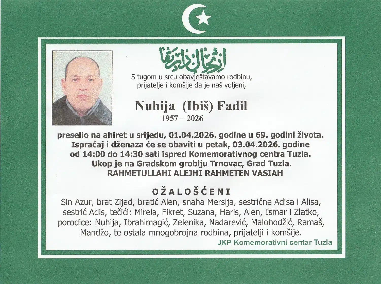 Preminuo je Fadil Nuhija