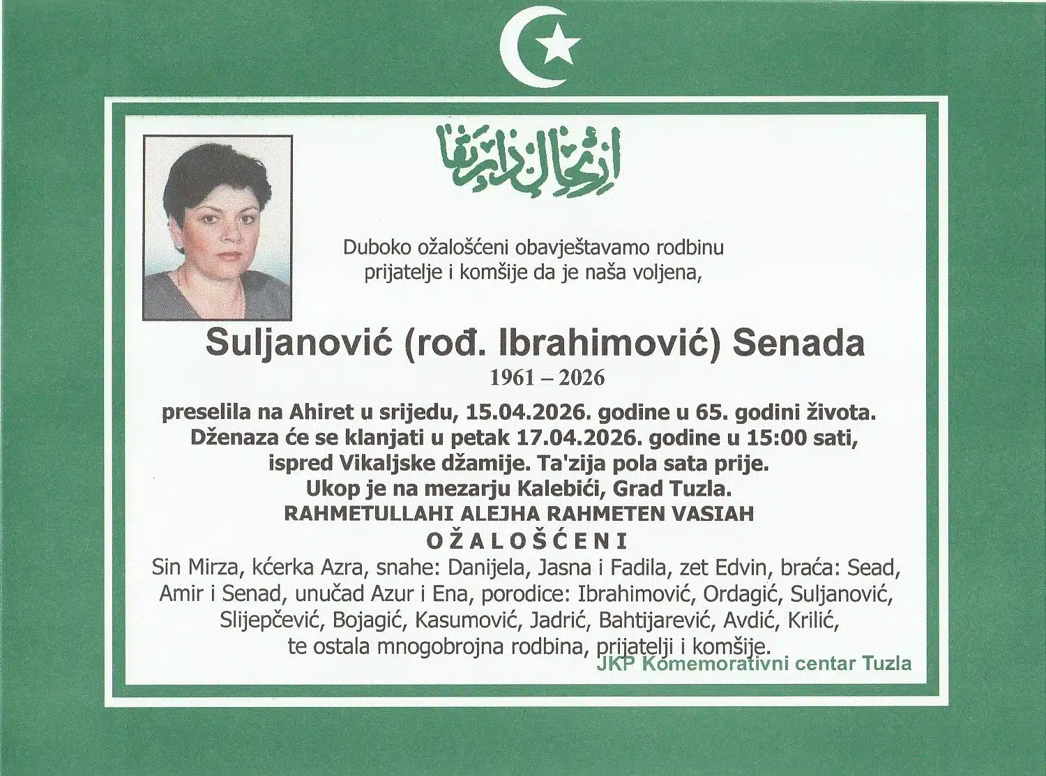 Preminula je Senada Suljanović