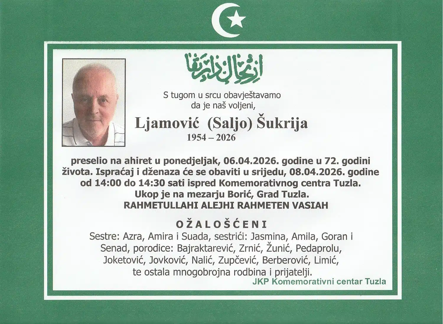 Preminuo je Šukrija Ljamović